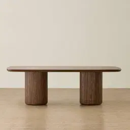 Terra Linea Amber Brown Ash Veneer Two - Round Leg Rectangular Dining Table - 240cm x 120cm