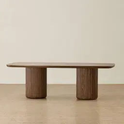 Terra Linea Amber Brown Ash Veneer Two - Round Leg Rectangular Dining Table - 240cm x 120cm