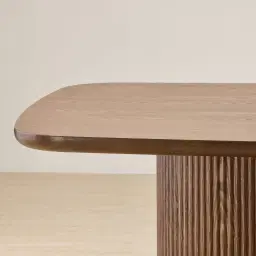 Terra Linea Amber Brown Ash Veneer Two - Round Leg Rectangular Dining Table - 240cm x 120cm