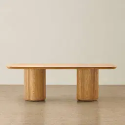Terra Linea Light Brown Ash Veneer Two - Round Leg Rectangular Dining Table - 240cm x 120cm