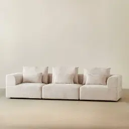 Riviera III Powder White Chenille 3 Pieces Modular Fabric Sofa
