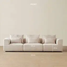 Riviera III Powder White Chenille 3 Pieces Modular Fabric Sofa