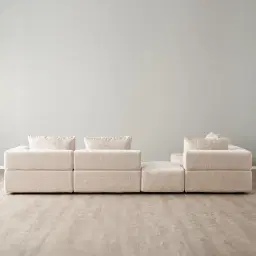 Riviera III Powder White Chenille Fabric Modular Sofa