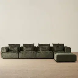 Riviera III Green Chenille Fabric Modular Sofa