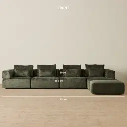 Riviera III Green Chenille Fabric Modular Sofa