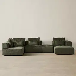 Riviera III Green Chenille Fabric Modular Sofa