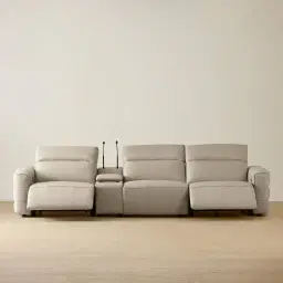 Amelie Milk Coffee Leather 3 Pieces Modular Dual Electric Recliner With Rectangle Console