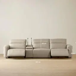 Amelie Milk Coffee Leather 3 Pieces Modular Dual Electric Recliner With Rectangle Console