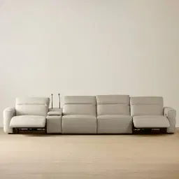 Amelie Milk Coffee Leather 4 Pieces Modular Dual Electric Recliner With Rectangle Console