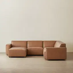 Lainey Medium Tan Modular Leather Sofa with Ottoman
