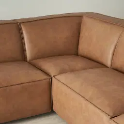 Lainey Medium Tan Modular Leather Sofa with Ottoman