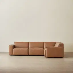 Lainey Medium Tan 3 Pieces Modular Leather Sofa with Corner