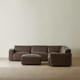 Lainey Chocolate Brown Modular Leather Sofa with Ottoman