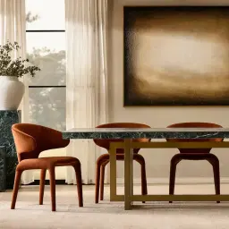Grayson Brushed Bronze Rectangular Dining Table with Matte Emerald Green Sintered Stone Top - 268x118cm