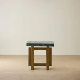 Grayson Brushed Bronze Side Table with Matte Emerald Green Sintered Stone Top