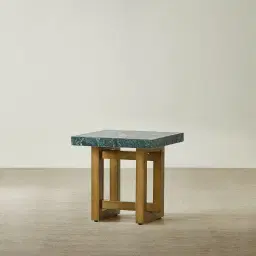Grayson Brushed Bronze Side Table with Matte Emerald Green Sintered Stone Top
