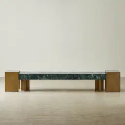 Grayson Brushed Bronze Entertainment Unit with Matte Emerald Green Sintered Stone Top