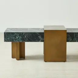 Grayson Brushed Bronze Entertainment Unit with Matte Emerald Green Sintered Stone Top