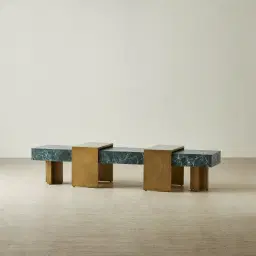 Grayson Brushed Bronze Entertainment Unit with Matte Emerald Green Sintered Stone Top