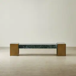Grayson Brushed Bronze Entertainment Unit with Matte Emerald Green Sintered Stone Top
