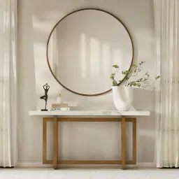 Grayson Brushed Bronze Console Table with Statuario White Sintered Stone Top