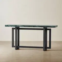 Grayson Matte Black Console Table with Matte Emerald Green Sintered Stone Top