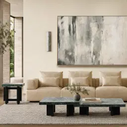 Grayson Matte Black 26cm Low Coffee Table with Matte Emerald Green Sintered Stone Top