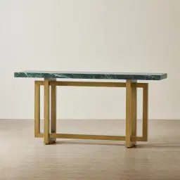 Grayson Brushed Bronze Console Table with Matte Emerald Green Sintered Stone Top