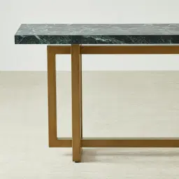 Grayson Brushed Bronze Console Table with Matte Emerald Green Sintered Stone Top