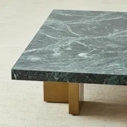 Grayson Brushed Bronze 26cm Low Coffee Table with Matte Emerald Green Sintered Stone Top