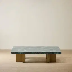 Grayson Brushed Bronze 26cm Low Coffee Table with Matte Emerald Green Sintered Stone Top