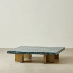 Grayson Brushed Bronze 26cm Low Coffee Table with Matte Emerald Green Sintered Stone Top