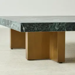 Grayson Brushed Bronze 26cm Low Coffee Table with Matte Emerald Green Sintered Stone Top