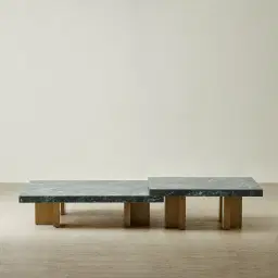 Grayson Brushed Bronze 26cm Low Coffee Table with Matte Emerald Green Sintered Stone Top