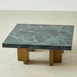 Grayson Brushed Bronze 33cm High Coffee Table with Matte Emerald Green Sintered Stone Top