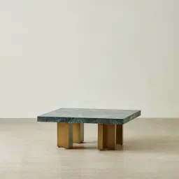 Grayson Brushed Bronze 33cm High Coffee Table with Matte Emerald Green Sintered Stone Top