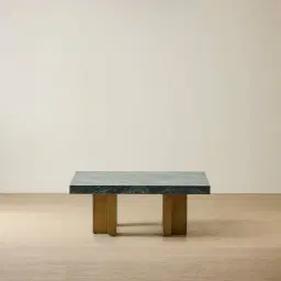 Grayson Brushed Bronze 33cm High Coffee Table with Matte Emerald Green Sintered Stone Top