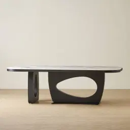 Aspen Statuario White Sintered Stone Curved Dining Table - Matte Black Legs 240x118cm