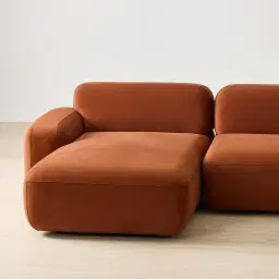 Capri Copper Brown Velveteen 3 Pieces Modular Left Chaise Sofa