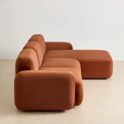 Capri Copper Brown Velveteen 3 Pieces Modular Right Chaise Sofa