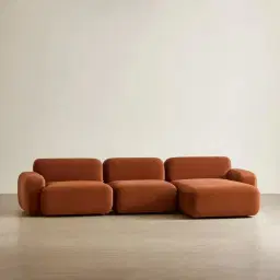 Capri Copper Brown Velveteen 3 Pieces Modular Right Chaise Sofa