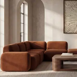 Capri Copper Brown Velveteen 5 Pieces Sofa