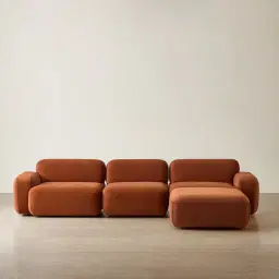 Capri Copper Brown Velveteen 4 Pieces Sofa with Ottoman