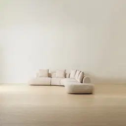 Soluna Powder White Chenille Fabric 6 Pieces Modular Corner Sofa with Left and Right Terminal