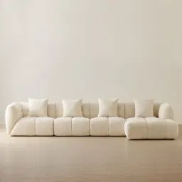 Amity Stone Cream Woven Fabric 4 Pieces Modular Sofa with Right Chaise