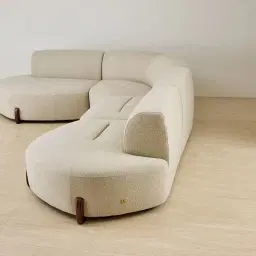 Calma Pearl Beige Fabric 4 Pieces Modular Corner Sofa with Left Cuddler and Right Cuddler