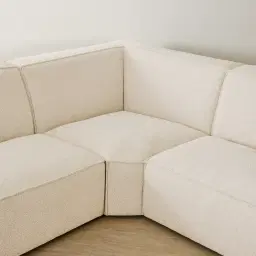 Maison Piaza White Fabric Modular Corner Sofa with Ottoman