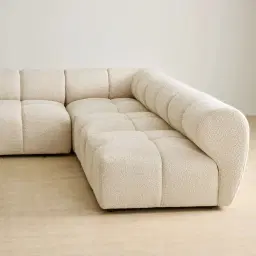 Quincy Stone Cream Woven Fabric Modular Corner Sofa with Left Cuddler