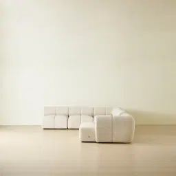 Quincy Stone Cream Woven Fabric Modular Corner Sofa  with Right Cuddler