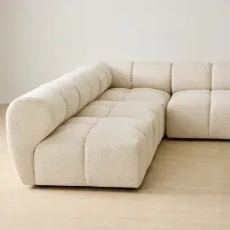 Quincy Stone Cream Woven Fabric Modular Corner Sofa  with Right Cuddler